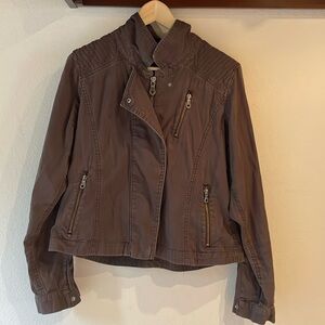 Athleta Cutie Crop Vintage Moto Jacket, Zip up with Snaps, Faded Black, Size M